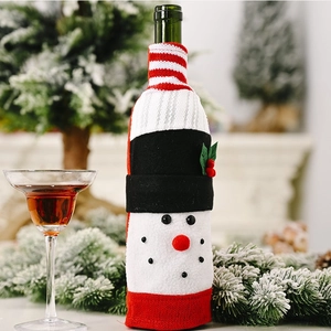 Christmas snowman wine bottle cover made of knitted plush fabric for holiday table decor