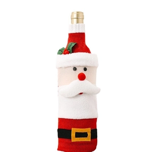 Christmas Santa Claus knitted wine bottle cover with red plush nose and white beard