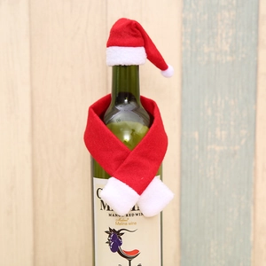 Christmas wine bottle decoration set with mini red scarf and hat on glass bottle