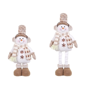Standing Christmas snowman plush dolls with retractable legs and knitted brown hats