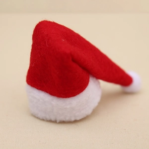 Miniature Christmas hat for wine bottles or pets, crafted in red felt with white pompom decor
