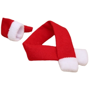 Mini Christmas hat and red scarf set for pet decor or dolls on white background