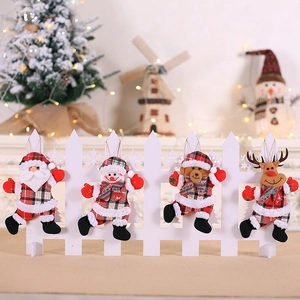 Christmas tree hanging ornaments set featuring Santa, Snowman, Bear, and Reindeer dolls