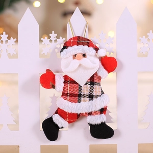 Classic red plaid Santa Claus fabric ornament with gold hanging rope for Christmas tree decor