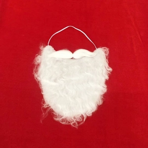 White Santa Claus beard and mustache set with elastic strap on red background