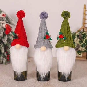 Christmas Wine Bottle Cover Knitted Gnome Rudolph Wine Bottle Decor For Xmas Party Dining Table Home Holiday Decorations