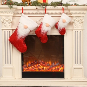 Christmas Sequin Stockings Gnome Plush Doll Gift Bags Fireplace Xmas Tree Hanging Decorations For Holiday Home Party Decor