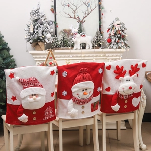 Christmas Knitted Chair Covers Santa Claus Snowman Elk 3D Plush Decor Chair Back Covers For Dining Room Xmas Home Party