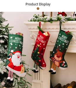 Cozy Christmas stockings with striped hanging legs by the fireplace decoration