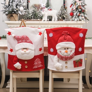 Christmas chair back covers featuring Santa and Snowman with 3D embroidery decor