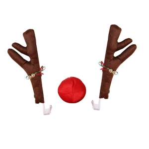 Kit de décoration de voiture renne de Noël avec bois en peluche marron et nez rouge