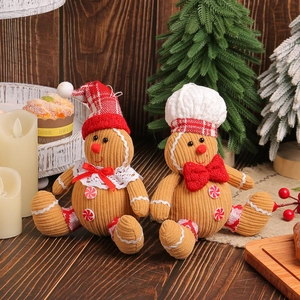 Plush gingerbread man dolls with corduroy texture for Christmas tree decoration