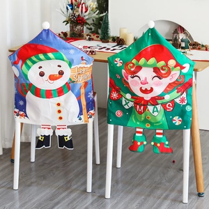 Christmas chair covers featuring snowman and elf designs with decorative hanging legs