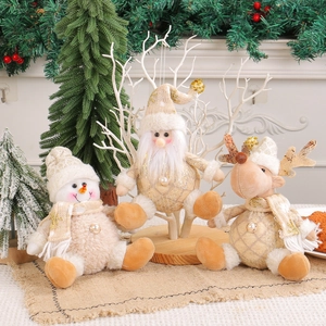 Christmas Santa Snowman Reindeer Plush Pendant Cream Gold Knit Doll For Christmas Tree Hanging Home Party Decoration
