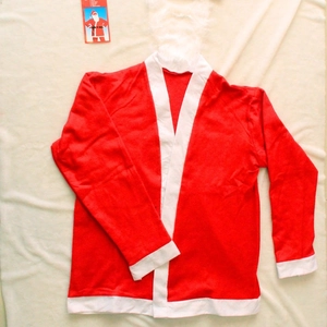 Five-piece red Santa Claus costume set with white plush trim and synthetic beard