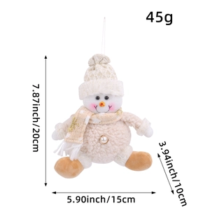 Plush Christmas snowman pendant with beige knit hat and scarf, 20cm height decoration