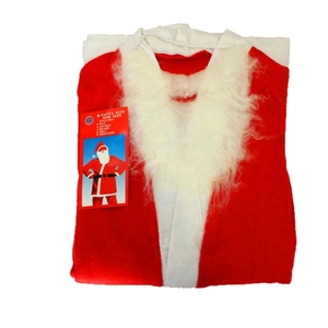Five-piece classic red plush Santa Claus costume set including hat, jacket, belt and pants