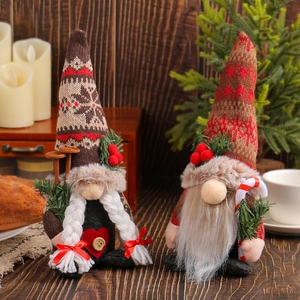 Christmas Gnome Plush Ornaments Knitted Snowflake Hat Faceless Doll With Beard Braids Xmas Home Desktop Decoration Gifts