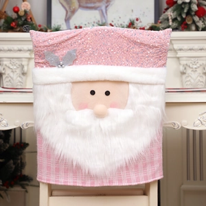 Rosa Weihnachtsmann Stuhlbezug mit Pailletten und Plüschbart für Esszimmer Weihnachtsdeko