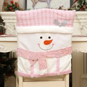 Rosa Weihnachts-Stuhlbezug mit Schneemann-Motiv und Pailletten für Esszimmer-Dekoration