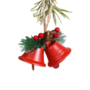 Christmas bell ornaments with red bells, pine cones and berries for tree decoration