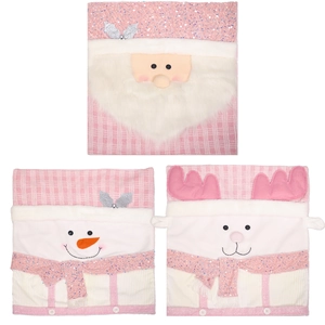 Rosa Weihnachts-Stuhlbezüge Set mit Weihnachtsmann, Schneemann und Rentier Deko-Hüllen