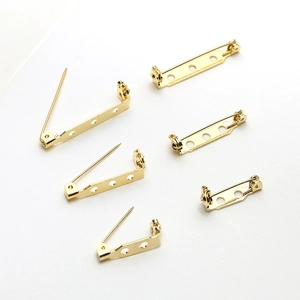 Basi per spilla di sicurezza placcate oro 18k con 3 fori e chiusura rotante, 6 misure