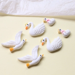 Cute white resin swan and bird charms for DIY hair clips and phone case accessories