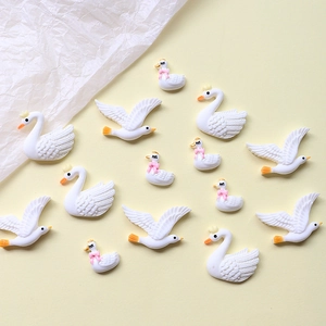 Cute white resin swan and bird figurines for DIY craft hair clips and phone case decor
