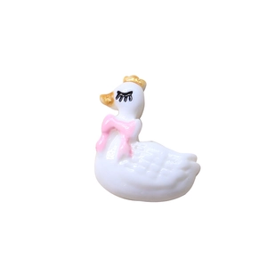Cute white resin swan charm with gold crown and pink bow for DIY jewelry making
