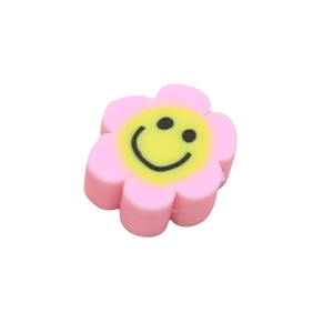 Perle fleur rose avec centre smiley jaune pour création de bijoux DIY