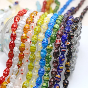 Millefiori floral glass oval beads in colorful patterns for DIY jewelry making