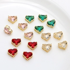 Vintage Heart Shaped Zircon Pendant Copper Gold Plated DIY Jewelry Making Accessory For Necklace Earrings Women