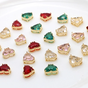 Gold plated vintage heart zircon charms for DIY jewelry making in multi-color