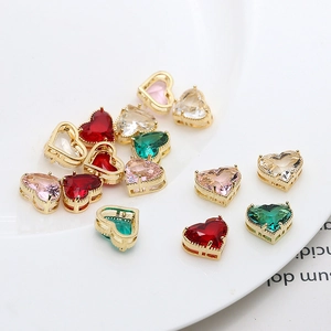 Gold-plated heart zircon pendants in red, green, pink, and white for DIY jewelry making