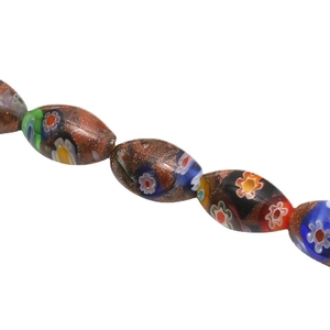 Oval Millefiori glass beads with colorful floral patterns and gold sand for DIY jewelry