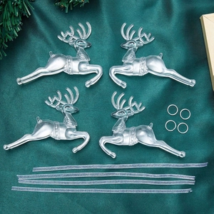 Set of 4 clear acrylic running reindeer ornaments with silver hanging strings