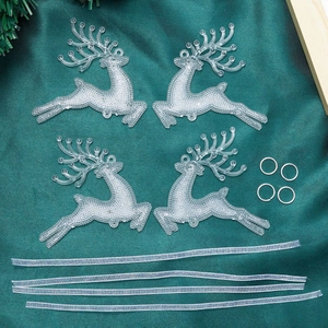 Set of 4 clear acrylic Christmas reindeer ornaments with textured finish and silver ribbons
