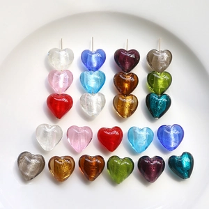 Colorful heart-shaped glass beads with gold foil for DIY jewelry making and crafts