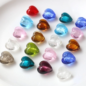 Vibrant heart-shaped glass beads with glitter finish for DIY jewelry and crafts
