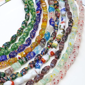 Colorful Millefiori glass flower beads in oval shape for DIY jewelry making