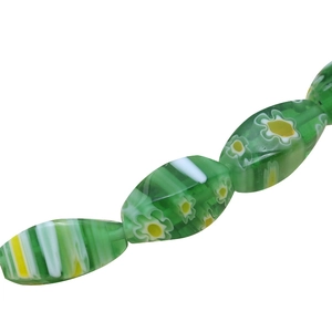 Faceted floral glass beads in green and white for DIY necklace and earring jewelry making