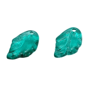 Translucent emerald green Czech glass leaf pendants with veins for DIY jewelry making