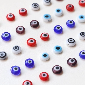 Lampwork Glass Evil Eye Beads Mini Flat Round Perforated Beads For DIY Jewelry Making Handmade Earring Bracelet Craft Material