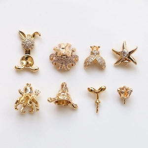 Gold Plated Copper Zirconia Inlaid DIY Jewelry Pendant Accessories For Necklace Bracelet Making Artificial Baroque Pearl Cap Holder