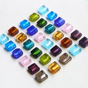 Translucent square glass beads with gold foil for DIY jewelry making in assorted colors