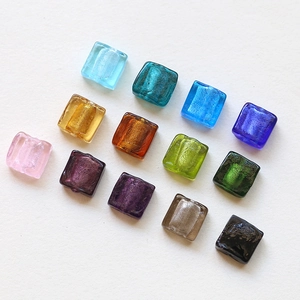 Handmade Lampwork Glass Square Beads With Sparkling Inner Foil For DIY Jewelry Making Pendants Earrings Necklaces Supplies