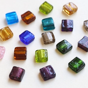 Translucent cube glass beads with internal foil texture for DIY handmade jewelry making