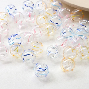 Clear hollow glass beads with colorful spiral patterns for DIY jewelry making