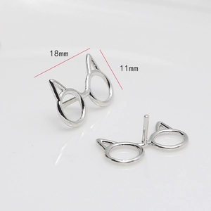 Detailed view of silver cat-ear glasses stud earrings with 18mm by 11mm dimensions